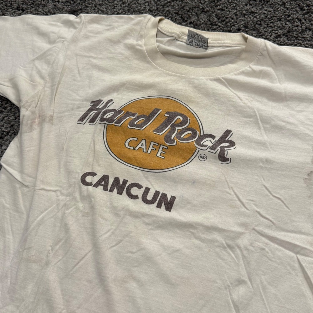 Vintage Hard Rock Cafe T-Shirt Mens White Fair Cancun Graphic Distressed XL
